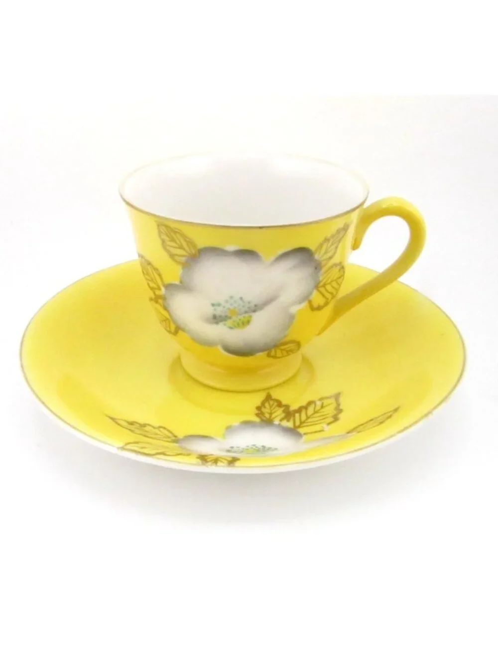 Vintage Tea Cup & saucer Yellow Floral Merit Made In Occupied Japan Hand Painted